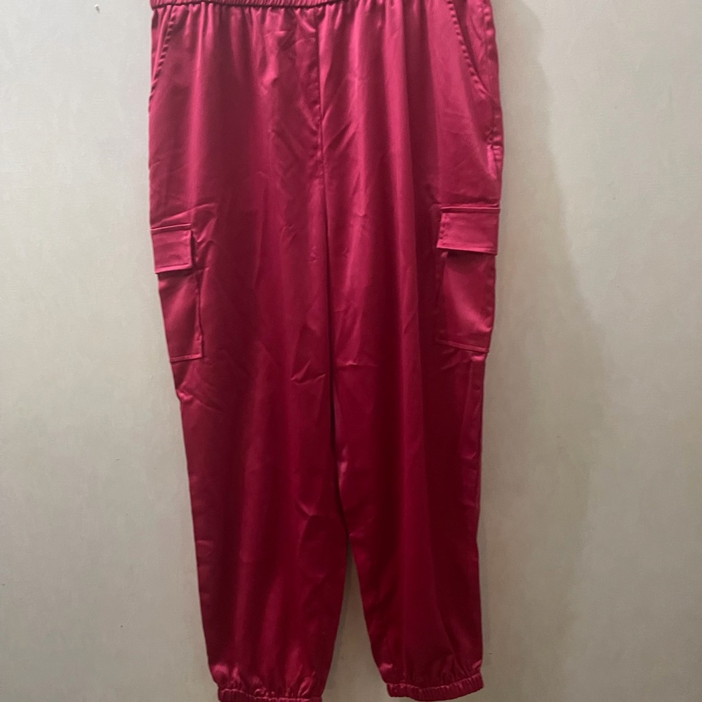 Red Satin Jogger Pants